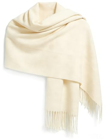 Large Scarf for Women Soft Plush Shawl Fringe Wrap, Oversized, Off-White | Cashmere-Feel, Fashion Accessories, Fall Winter Gift, for Travel Office Party Wedding Bridal Evening Dresses