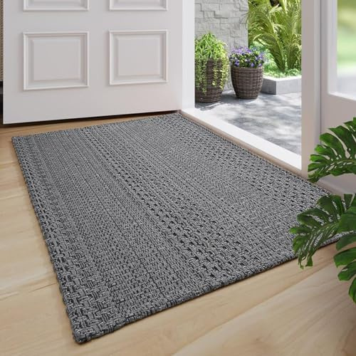 Cheerx Teppich Läufer 60x90cm, Küchenteppich waschbar rutschfest, Flur Teppich Absorbierend, dauerhaft & antistatisch, Küchenläufer für Eingang, Küche, Wohnraum,Grau