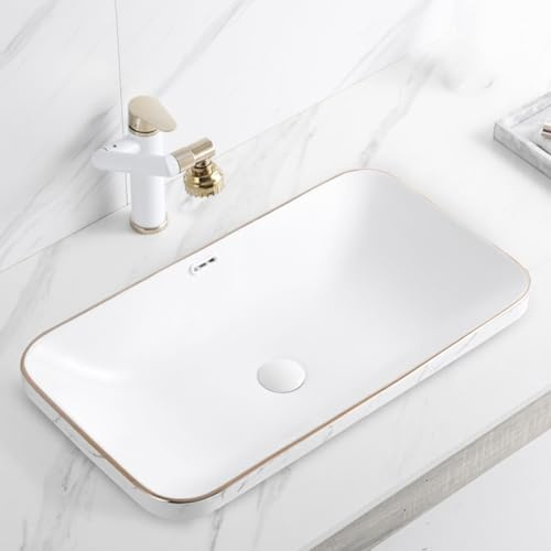 Lavatoio Ceramica Rettangolare, Lavello da Cucina Bianco, Lavandino da Bagno per Bagni, Dotato di Rubinetto Multifunzionale, per Cucina, Esterno