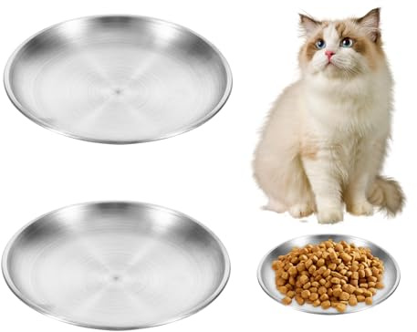 20 cm Edelstahl Katzennapf 2er-Set – Großer Flacher Futternapf Katze aus 304 Edelstahl, rutschfeste Cat Bowl für Futter und Wasser, ideal für Katzen und kleine Haustiere