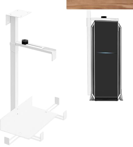 Supporto per PC regolabile sotto scrivania e supporto da parete, supporto CPU regolabile in altezza fino a 54,5 cm, portata fino a 35 kg, robusta struttura in acciaio, salvaspazio per ufficio e gioco