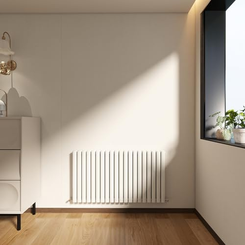 Horizontal Designer Oval Column Radiator 600x1180mm Gloss White Double | Central Heating Rads,Wall Mounted Radiators,Modern Column Radiator,Suitable for Bathrooms, Living Rooms & Hallways