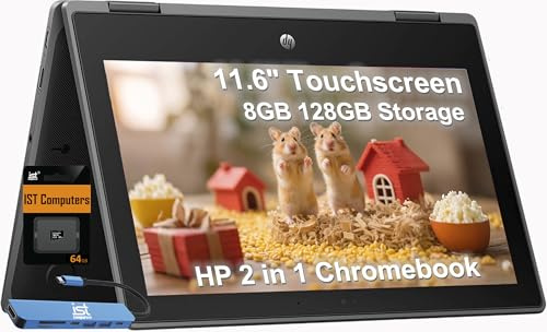 HP Chromebook Pro X360 Fortis 2-in-1 Flip Laptop & Tablet (11.6 Touchscreen, Intel CPU, 8GB RAM, 128GB Storage (64GB+64GB SD)), Rugged & Spill-Resistant, Long-Battery Life, Home, Students, Chrome OS