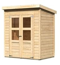 Karibu Abri de Jardin Bois Épicéa Brut 2,2m² Merseburg 2 | Double Porte Semi-Vitrée, Toit Plat, Kit Fondation | Résistant Intempéries, Montage Facile