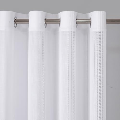 Weiß Gardinen Boho Modern Wohnzimmer Ösen-Vorhänge Skandinavischer Stil Vintage Leinen Web-Löchern Makramee Häkelgardine für Schlafzimmer Halbtransparent Landhaus White Curtain 140x245cm 2PC