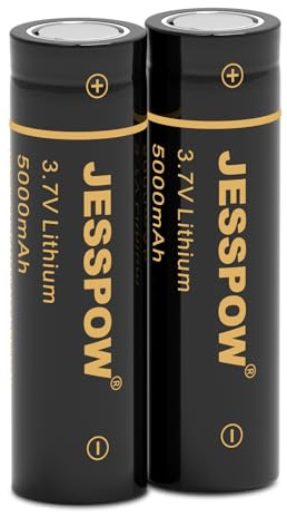 3.7 Volt Rechargeable Batteries, 5000mAh High Capacity Flat Top Battery for Flashlights, Headlamps (Pack of 2，21 X 70mm)