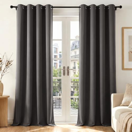 Deconovo Tende Oscuranti per Interni, 140x260 cm, 2 Pannelli | Termiche Isolanti Caldo e Freddo, Attenuano i Rumori, Drappeggio Morbido con Occhielli, per Camera da letto, Grigio Oliva