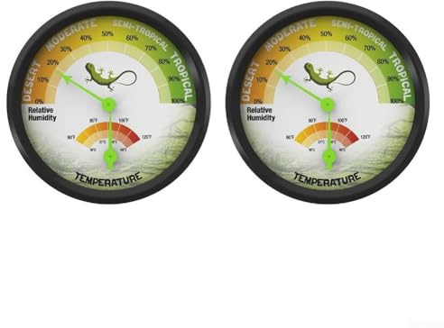 KHIronHive 2Pcs Mechanical Reptile Thermometer And Hygrometer, Pointer Type For DIAL Gauge For Terrarium Vivarium, Temperature Humidity Monitor For Bearded Dragon Iguana Habitat