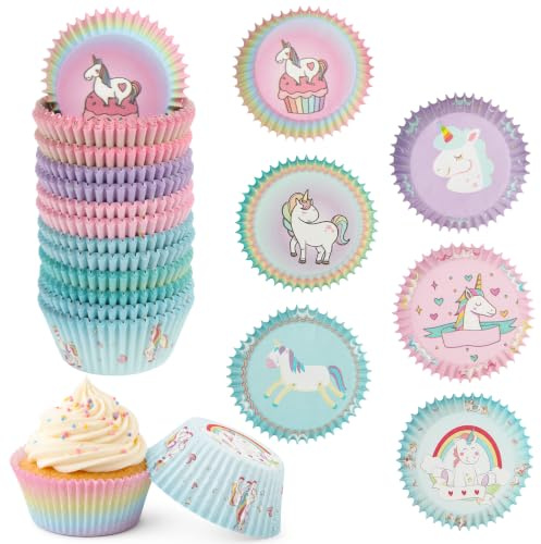 300 pirottini di carta a forma di unicorno, mini muffin, pirottini di carta per feste a tema unicorno, per cupcake, decorazioni per ragazze e bambini, accessori di compleanno