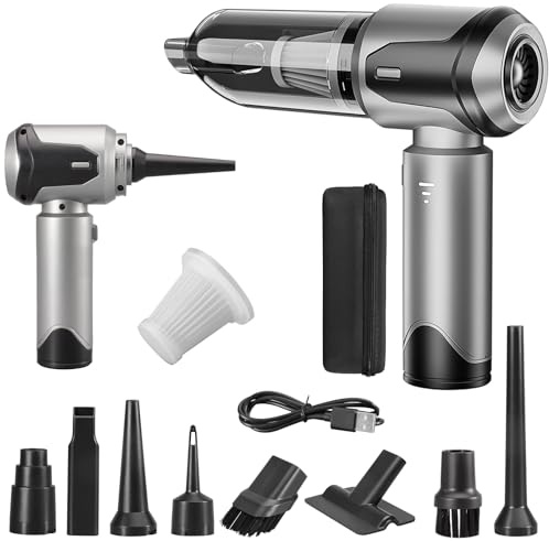 uxen Handheld Vacuum Cleaner Car Cordless, 26000Pa 4-in-1 Powerful Car Vacuum Cleaner, Portable Mini Vacuum Air Duster, 3 Speed Vacuum for Car, Home, Pet Hair, Silver