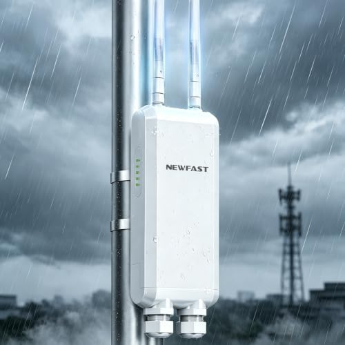 NEWFAST 1200Mbps Outdoor Punto de Acceso WiFi, 3*Gigabit Ethernet IP66 | 2.4GHz/5GHz , 2* 5dBi Antena, Repetidor WiFi Exterior Largo Alcance con 48V PoE Power, Amplificador de Señal WiFi Exterior