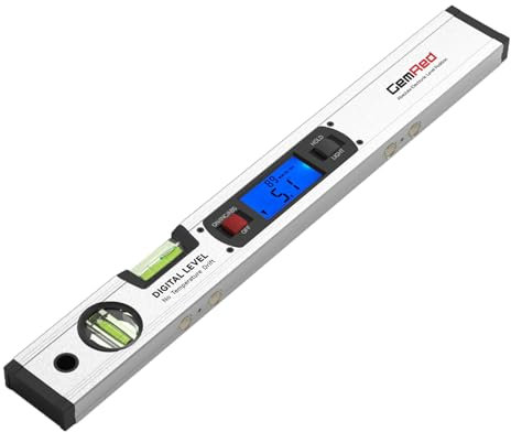 GemRed Angle Finder Digital Protractor with Backlit LCD Large Display, Aluminium Alloy Angle Ruler with Spirit Levels and Magnetic Base, Reversible Display & Freeze Function, 16 inch/41cm (Silver)