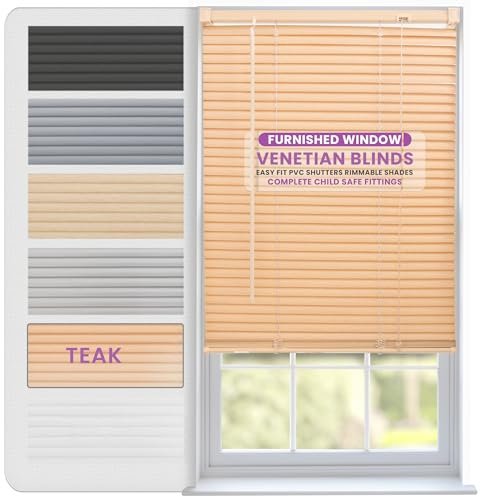 FURNISHED Veneziane Veneziane per finestre Tende in PVC Tende tagliabili persiane Lamelle da 25 mm Accessori completi per la sicurezza dei bambini - Teak 75W x 150L cm