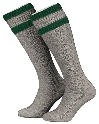 Piarini 39 40 41 42 1 Paar Herren Trachtenstrümpfe Trachtensocken Zopfmuster Trachtenstutzen Umschlag Wolle lang Grau Tanne