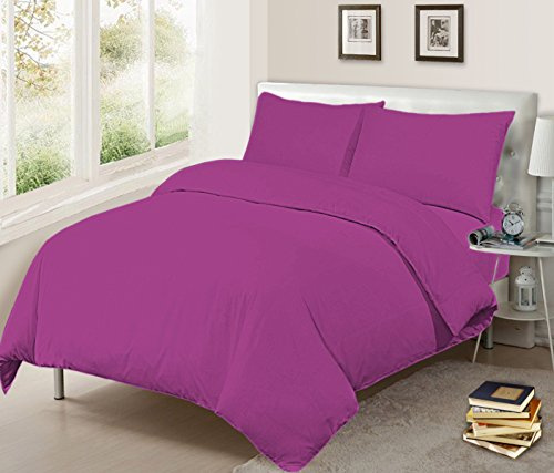 sleepdove® Plain Duvet Cover With Pillow Cases Non Iron Percale Quilt Cover Bedding Bedroom Set (Double, Fuchsia)