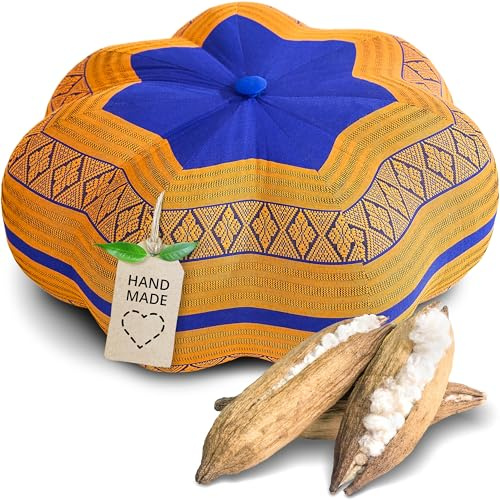 livasia Meditationskissen Stern groß - Ø 40x20cm - Yogakissen mit Kapok, Pouf, Bodenkissen sternförmig Yoga Zen Meditation, Zafukissen Garten Balkon, Sitzkissen handgefertigt (Blau/Gelb)