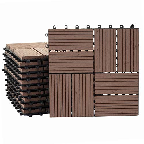 Mendler WPC Bodenfliese Rhone Vierecke- Premium Coffee | Holzoptik Balkon/Terrasse, 11x je 30x30cm = 1qm