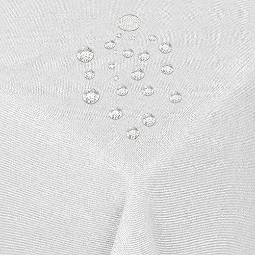 Tischdecke Stoff Damast Leinen-Optik Jacquard mit Fleckschutz oval 140x190 cm Weiss