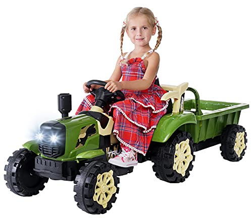 Actionbikes Motors Kinder Elektroauto | Fernbedienung mit First Funktion - Elektrofahrzeuge - Kinderauto elektrisch - Traktor mit Anhänger - Bulldog - Kindertraktor - Elektro Traktor ab 3 Jahre (Grün)