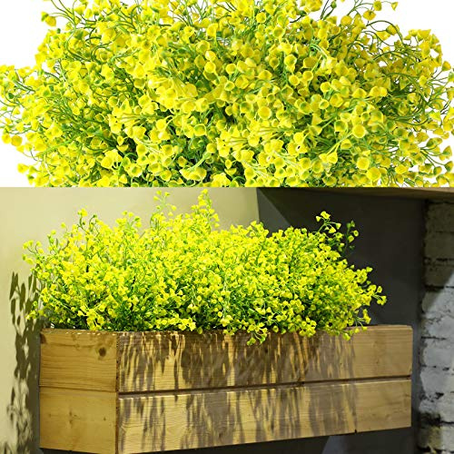 WILLBOND 12 Bündel Künstlich Sträucher Büsche Künstlich Blumen Outdoor UV Beständig Pflanzen Blumen Dekorative Künstlich Sträucher Büsche für Blumen Arrangement, Tisch Kernstück Dekor (Gelb)