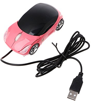 zijianZZJ 1000DPI - Mini forma de coche USB óptico con cable innovador, 2 faros para ordenador portátil, PC, color rosa