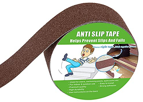 Yorwe Anti Slip Tape, High Traction, Strong Grip Abrasive, Not Easy Leaving Adhesive Residue, Indoor & Outdoor (50MM Width x 5M Long, Brown)