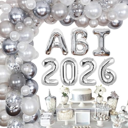 Abschlussfeier Deko Abitur 2026, Bestandene Priufung Deko - Ballongirlanden Kit Silber mit ABI Ballons Girlande, Gltuckwunsch Deko fur Abitur Studium Universitat Abschluss Party