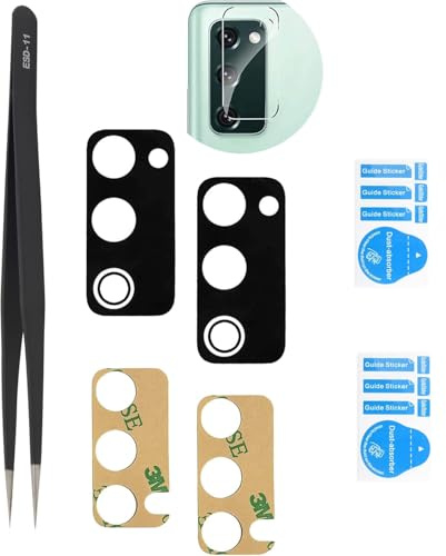 YHX-OU 6.50'' 2 Stück Kamera Linse Glas Ersatz für Samsung Galaxy S20 Fe S20 Fe 5G Kameraglas hinten + 1 Stück für Samsung Galaxy S20 Fe S20 Fe 5G Kamera Displayschutzfolie + Pinzette (Schwarz)