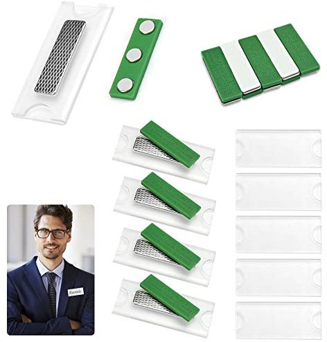 SIYINGSAERY 10 Stück Namensschilder Magnetisch Selbstklebend Namensschild Schilder Magnet Namensschilder Magnetische Ausweishalter mit 3 Neodym-Magneten für Ausweishüllen Beschriften Grün