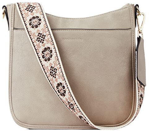 BOSTANTEN Handtasche Damen Mittelgroß Umhängetasche Crossbody Bags Leder Schultertasche für Frauen Shopper Tasche mit Verstellbarem Farbigem Riemen Grau