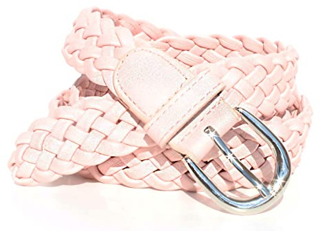 glomy * Geflochtener Gürtel für Damen und Mädchen, handgewebter Gürtel für Hose oder Kleid aus Kunstleder, Rosa, One size