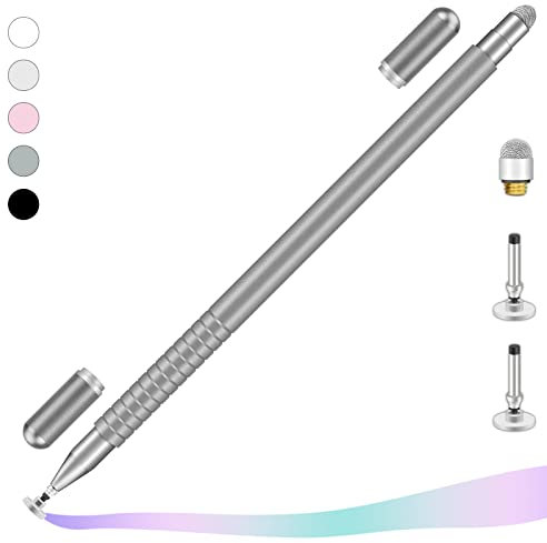 iMoebel Stylet universel 2 en 1 pour tablette tactile avec 2 capuchons magnétiques pour tablette, téléphone portable, iPad, iPhone, smartphone, Samsung, Huawei, etc. Gris