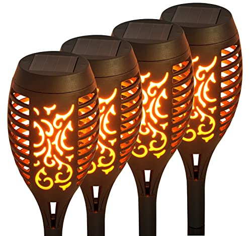 Lumiled Gartenfackel Solar 4er Set Solarleuchten 50cm LEDs mit Erdspieß Flamme IP44 Wetterfest Garten Solarleuchte Fackel Lichter LED Gartenlampe Flamme Solarlampe Flammenlicht Solarfackel 4 Stück