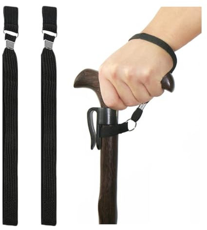 2pcs Walking Stick Wrist Straps, Stick Accessories Strap,Wrist Loop for Walking,Black Nylon Strap Wrist Straps Hand Wristband Crutch Cane Ropes for Hiking Walking,Suitable For Elderly or Other Users