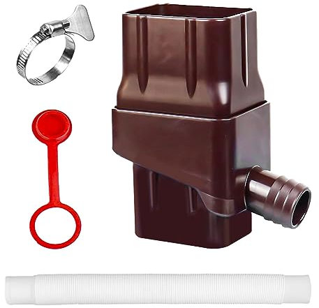 Sistema di Raccolta dell'Acqua Piovana, Kit Deviatore per Acqua Piovana, Raccoglitore di pioggia con tubo flessibile e tappo di tenuta per tubi di scarico per Deviare L'acqua (Marrone)
