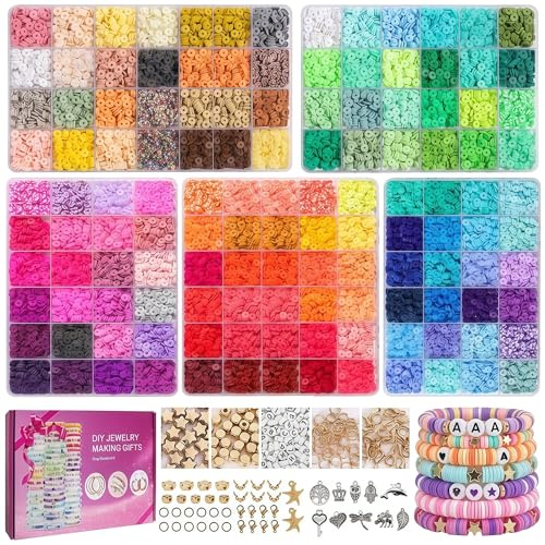 20000 Tonperlen Schmuckherstellung Set, 120 Farben Freundschaftsarmband Bastelset, Flache Heishi Perlen für Armbänder, DIY Schmuck Basteln Geschenk für Teenager Mädchen