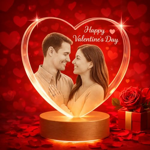 3D Crystal Photo, Personalized Gifts for Women, Wife, Men, Mom, Father, Her, Him, Dad, Grandpa, Great Customized Gift with Your Own Photo, Custom Glass 3D Laser Etched Picture Wedding - Heart(Small)