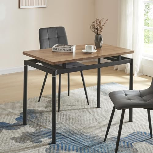 [en.casa] Table de Salle à Manger Style Intemporel Table à Manger Élégante pour Salon Cuisine Plateau Rectangulaire MDF Acier 100 x 60 x 75 cm Effet Chêne Noir