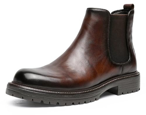 DESAI Botas Chelsea para Hombre Zapatos de Invierno Botas sin Cordones Botas de Tobillo Formales Zapatos de Vestir de Cuero Transpirables, Marrón, 40 EU