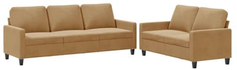 vidaXL Sofagarnitur 2-TLG., Sessel Couch mit Kissen, Sofa Wohnzimmersofa mit Armlehnen, Couchgarnitur Designsofa Sitzmöbel Polstermöbel, Braun Samt