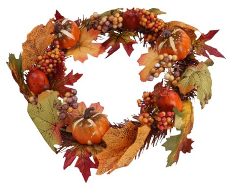 HOOTNEE Kürbis-Wreath Mit Künstlichen Ahornblättern Und Beeren Festliche Wanddekoration Für Halloween Erntedankfest Und Herbstliche Anlässe Rustikales Design Für Innen Und