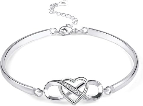 925 Sterling Silber Armband Infinity Damen Armreif Unendlichkeit Herz Armbänder breit Glitz Kristall Verstellbar Armkette 925 Sterling Silber Armband Ketten Armreif Silber Damen Frauen Freundin Mama