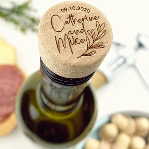 HDLOVE Lot de 10 Bouchons De Vin en Bois Personnalisés, Bouchon De Bouteille De Vin Personnalisé, Bouchon De Vin en Liège pour Mariage, Fête Prénatale, Fête, Cadeau