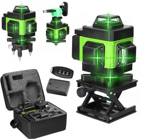 Kreuzlinienlaser mit Stativ, Multifunktionaler 4D-Laser mit 16 Linien,selbstnivellierende Maschine, 360° x 4 Grad grünes selbstnivellierendes Laser-Nivelliergerät, wiederaufladbarer Lithium-Akku