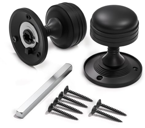 Bwintech 1 Set Ringed Mortice Door Knobs,Black Finishing Pull Door Handle Knobs for Interal Doors