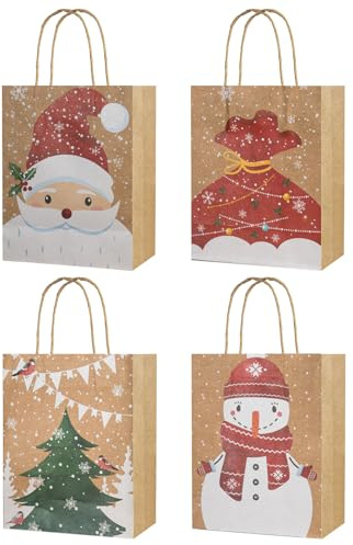 CHARMGIFTBOX 12 Geschenktüten aus Robustem Kraftpapier, Perfekt für Weihnachten，Maße 23 x 18 x 10 cm. Tolle Partytüten mit Griffen, ideal für Geschenke oder Gastgeschenke bei Weihnachtsfeiern