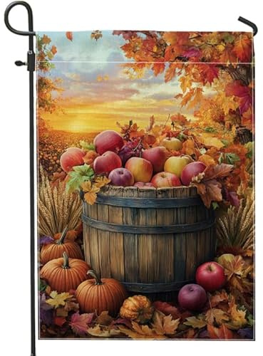 Bandera de jardín de cosecha de otoño, manzanas rojas, calabazas, decoración de otoño, banderas al aire libre, arpillera de doble cara, decoración estacional de césped, 30,5 x 45,7 cm