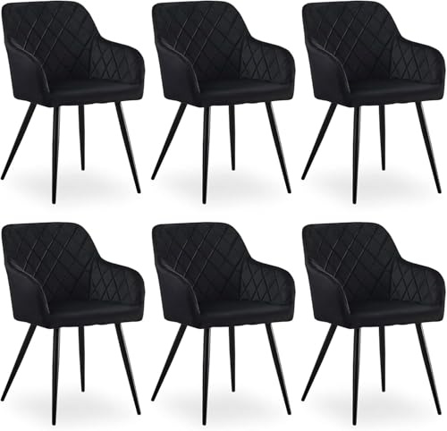 CLIPOP Esszimmerstühle 6er Set, Küchenstühle Schwarz Samtstoff stühle Polsterstühle mit Armlehne Metallbeine Polstersessel Stühle für Esszimmer Küche (6, Samt Schwarz)