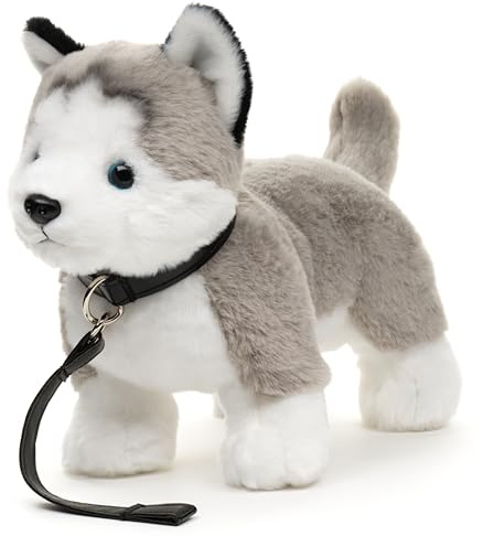 Uni-Toys - Husky grigio, in piedi (con guinzaglio) – 30 cm (lunghezza) – cane di peluche – peluche