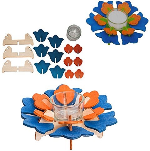alles-meine.de GmbH Bastelset - Teelichthalter aus Holz - Blume Glockenblume blau - zum Basteln - komplett ausgesägt - Teelichter Kerze - Kerzenhalter als Blüte - Set für Kinder ..